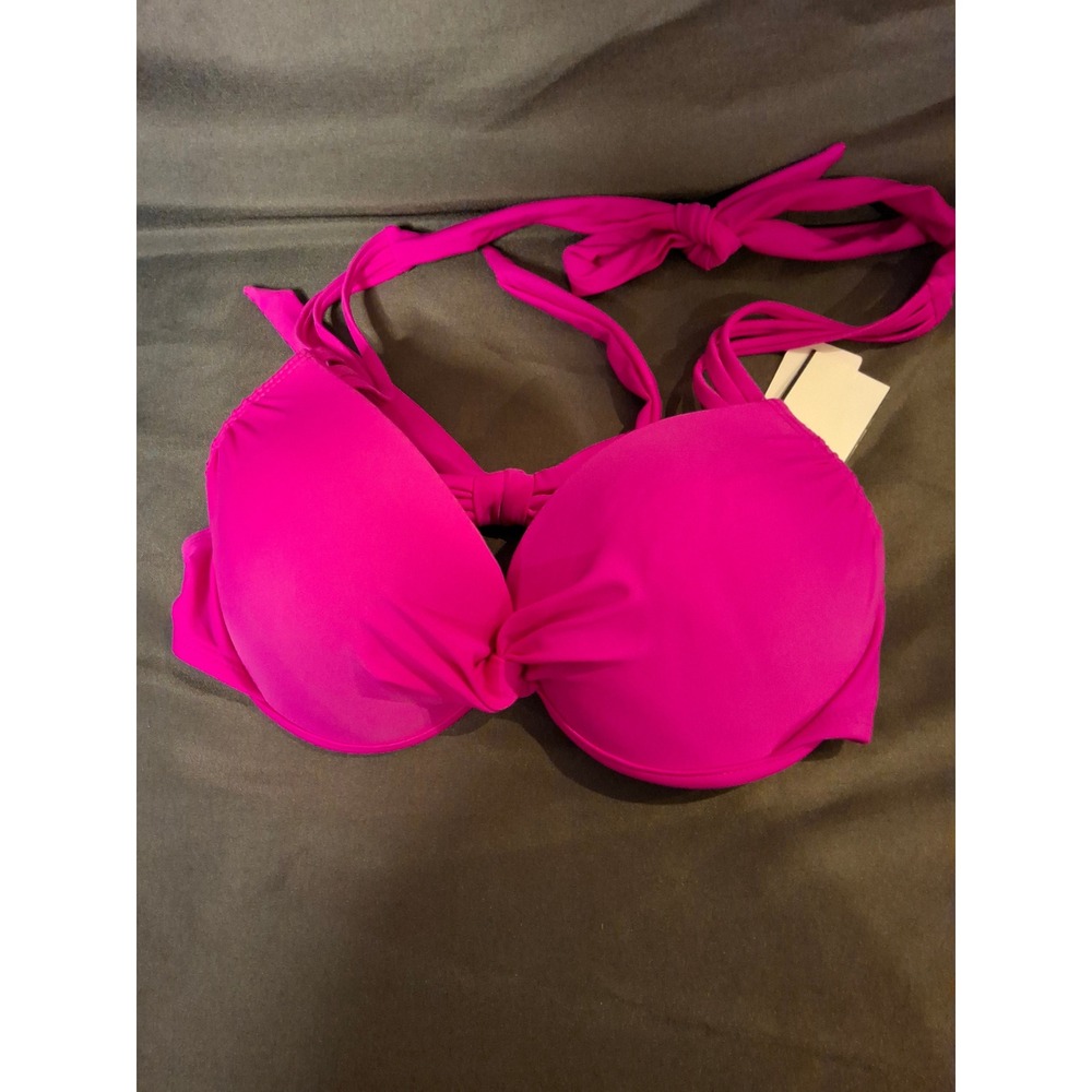 Salt + Cove Womens Magenta Pink Push Up Halter Bikini Top Twist Front Size L NWT